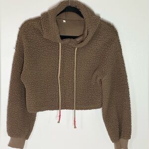 Cozy Brown Sherpa/Teddy Pullover Cropped Hoodie